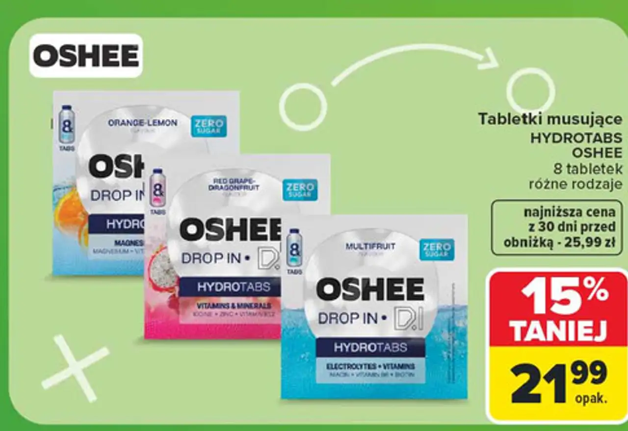 Tabletki hydrotabs elektrolity + witaminy multifruit Oshee Drop In