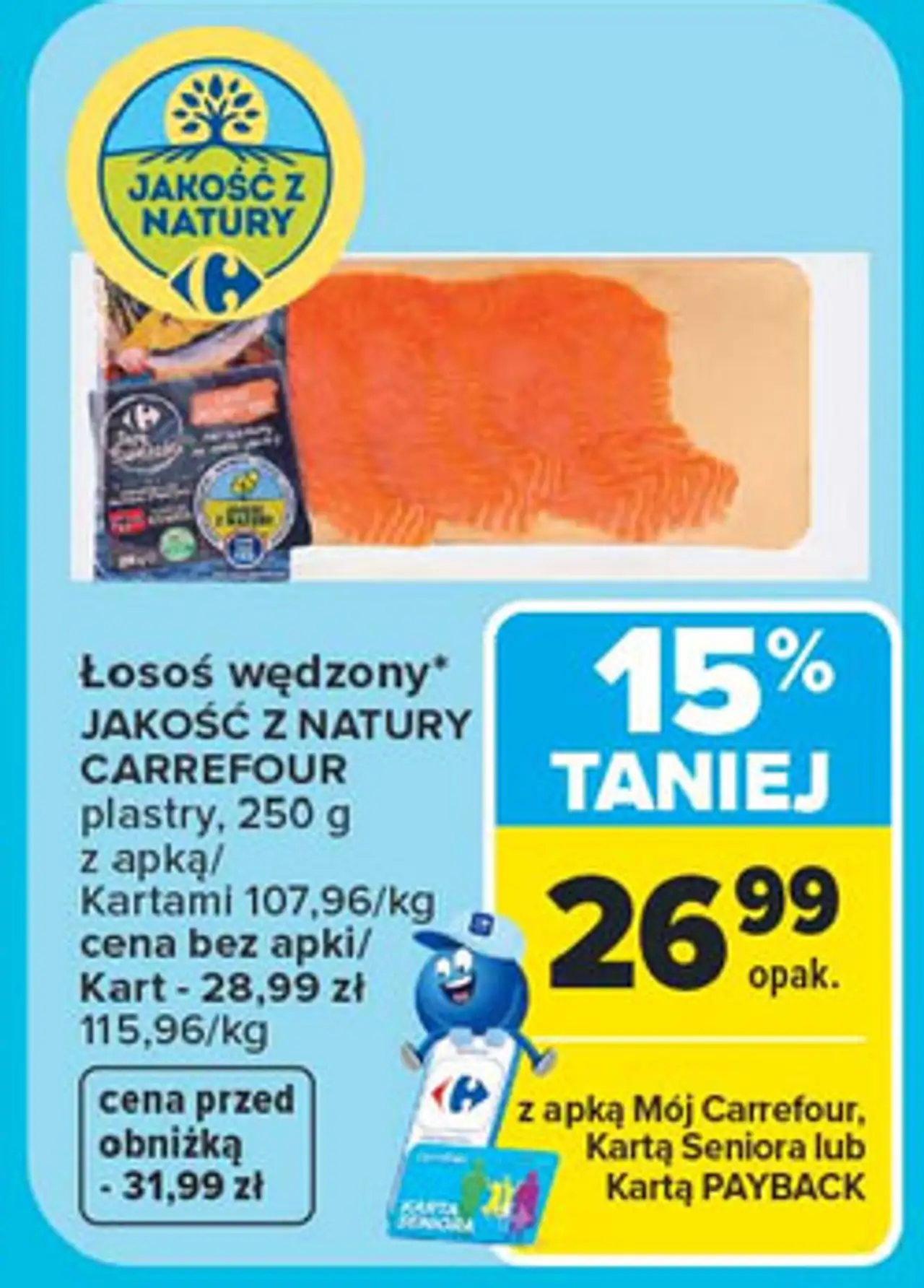 Łosoś atlantycki wędzony na zimno plastrowany Carrefour Targ Świeżości