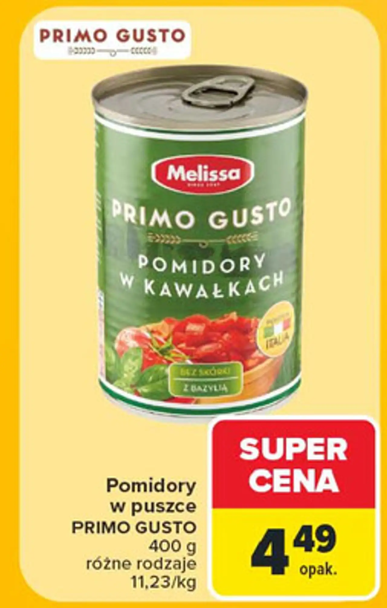 Pomidory w puszce kawałkach z bazylią Melissa Primo Gusto
