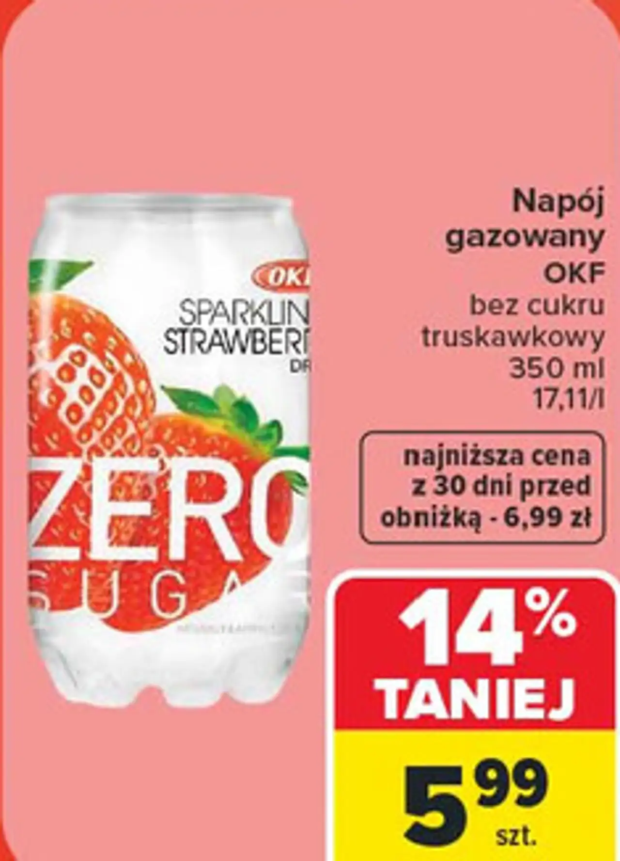 Napój gazowany OKF bez cukru truskawkowy