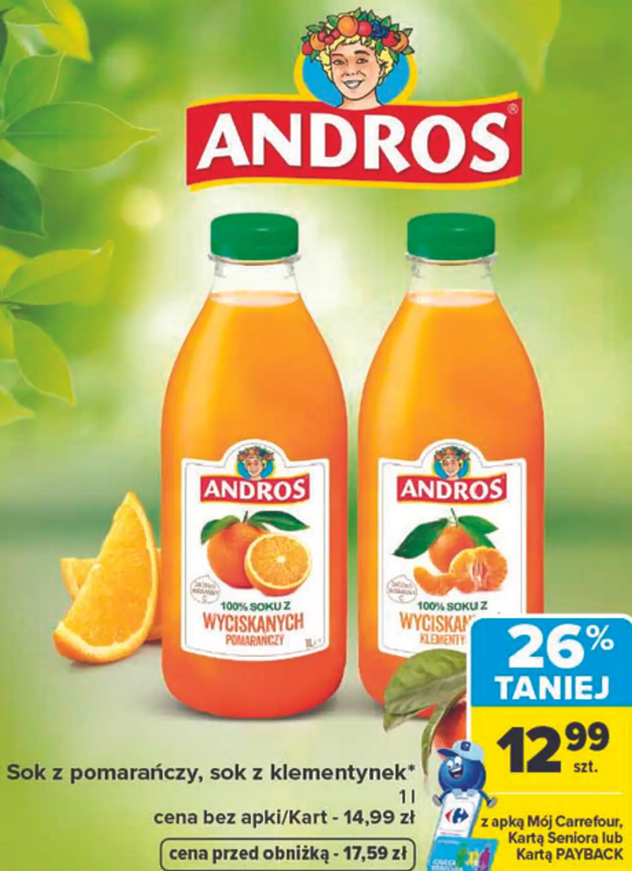 Sok z pomarańczy, sok z klementynek Andros