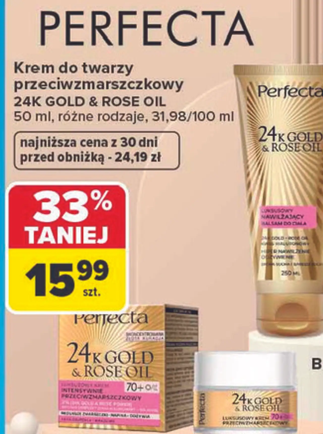 Krem do twarzy przeciwzmarszczkowy 24K GOLD & ROSE OIL Perfecta