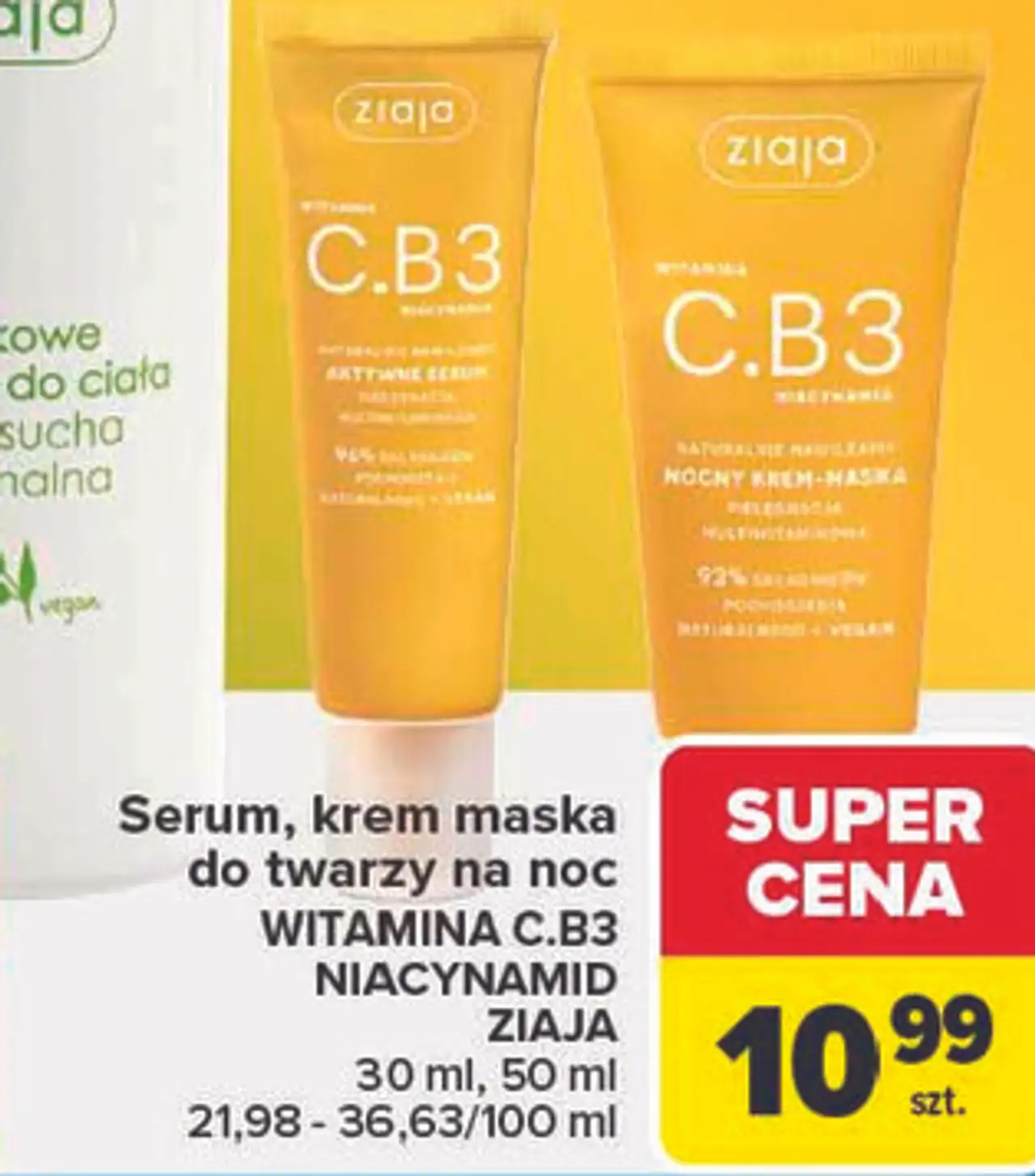 Serum, krem maska do twarzy na noc WITAMINA C.B3 NIACYNAMID ZIAJA