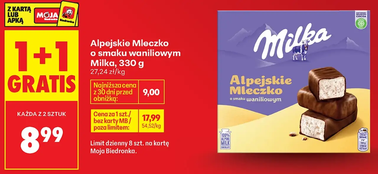 Alpejskie Mleczko o smaku waniliowym Milka, 330 g
