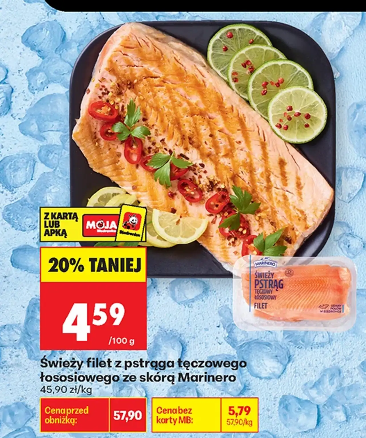 Świeży filet z pstrąga tęczowego łososiowego ze skórą Marinero