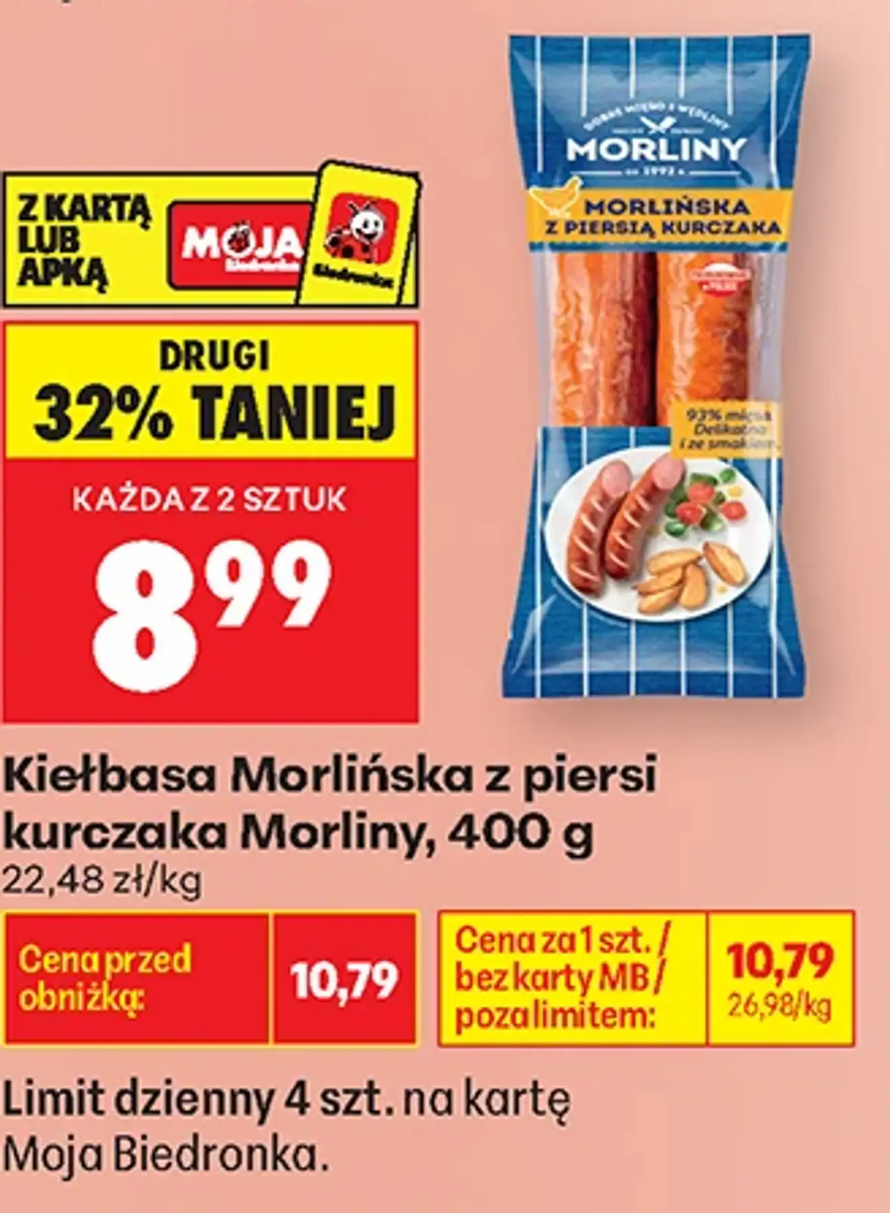 Kiełbasa Morlińska z piersi kurczaka Morliny, 400 g