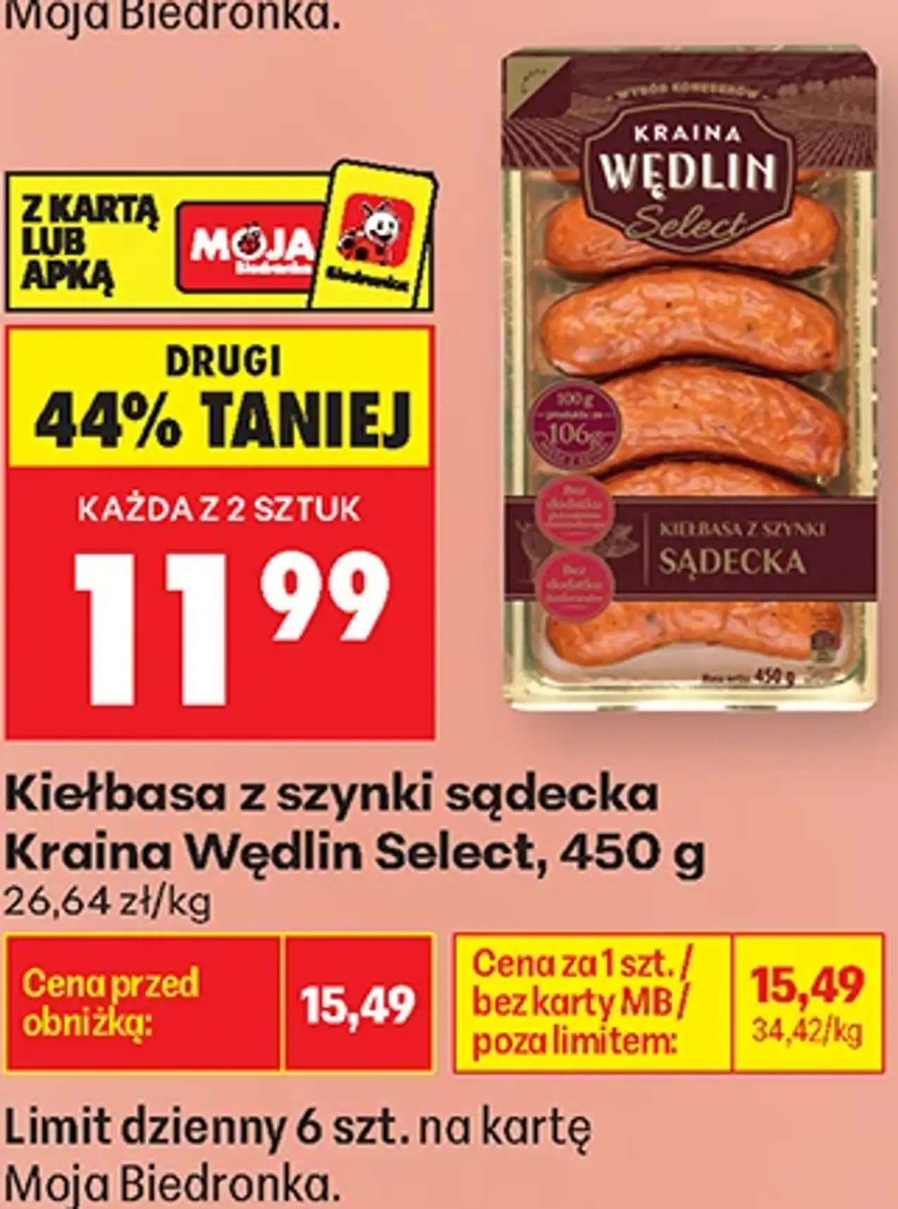 Kiełbasa z szynki sądecka Kraina Wędlin Select, 450 g