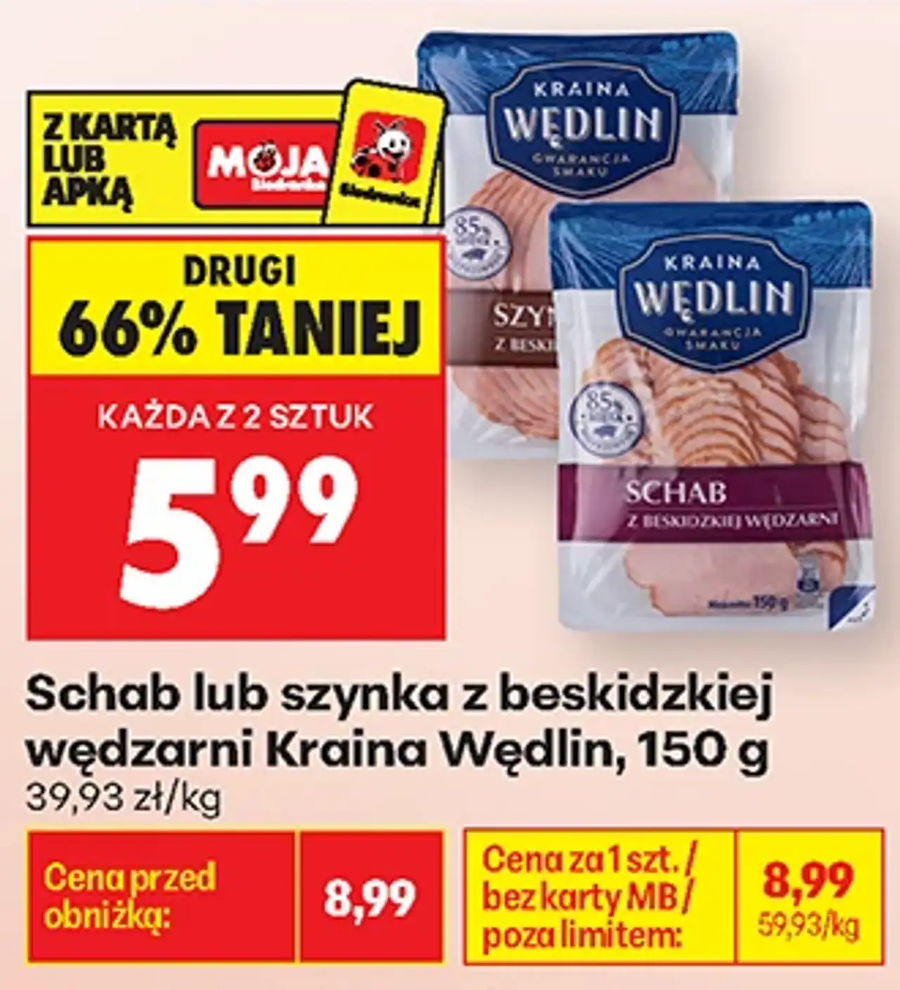 Schab lub szynka z beskidzkiej wędzarni Kraina Wędlin, 150 g
