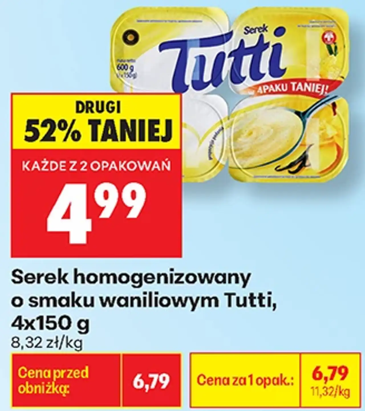 Serek homogenizowany o smaku waniliowym Tutti, 4x150 g