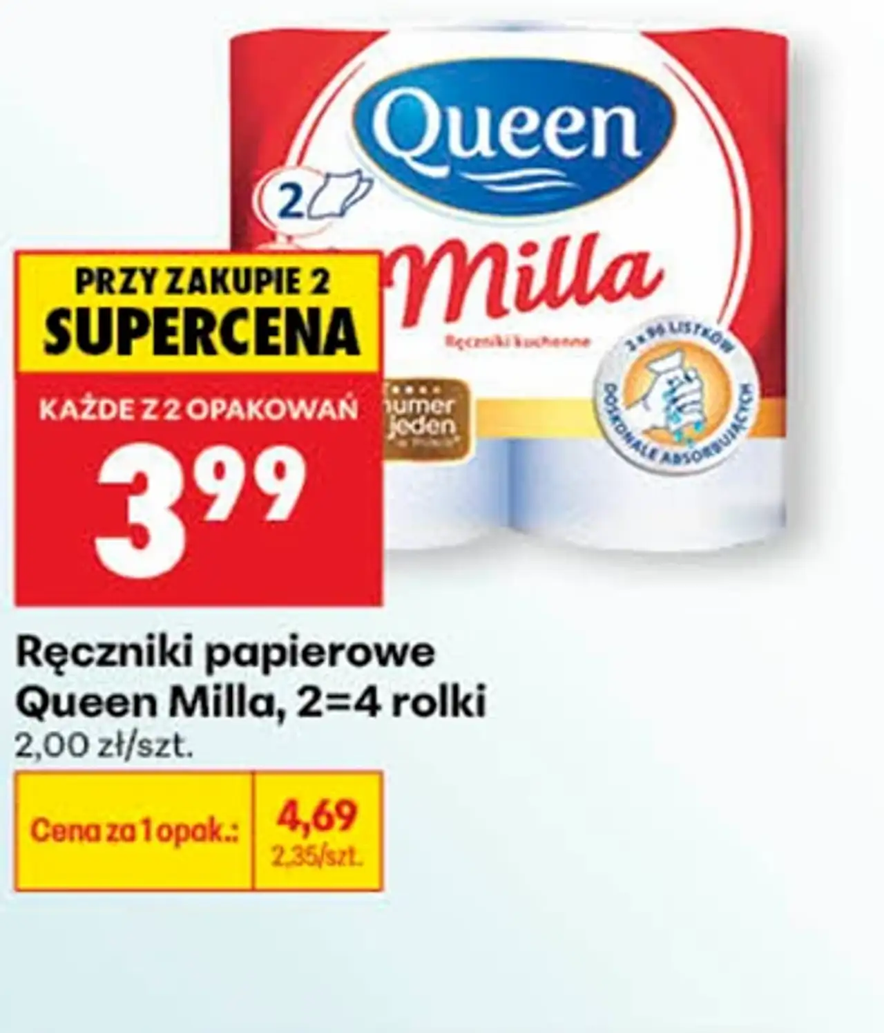 Ręczniki papierowe Queen Milla, 2=4 rolki