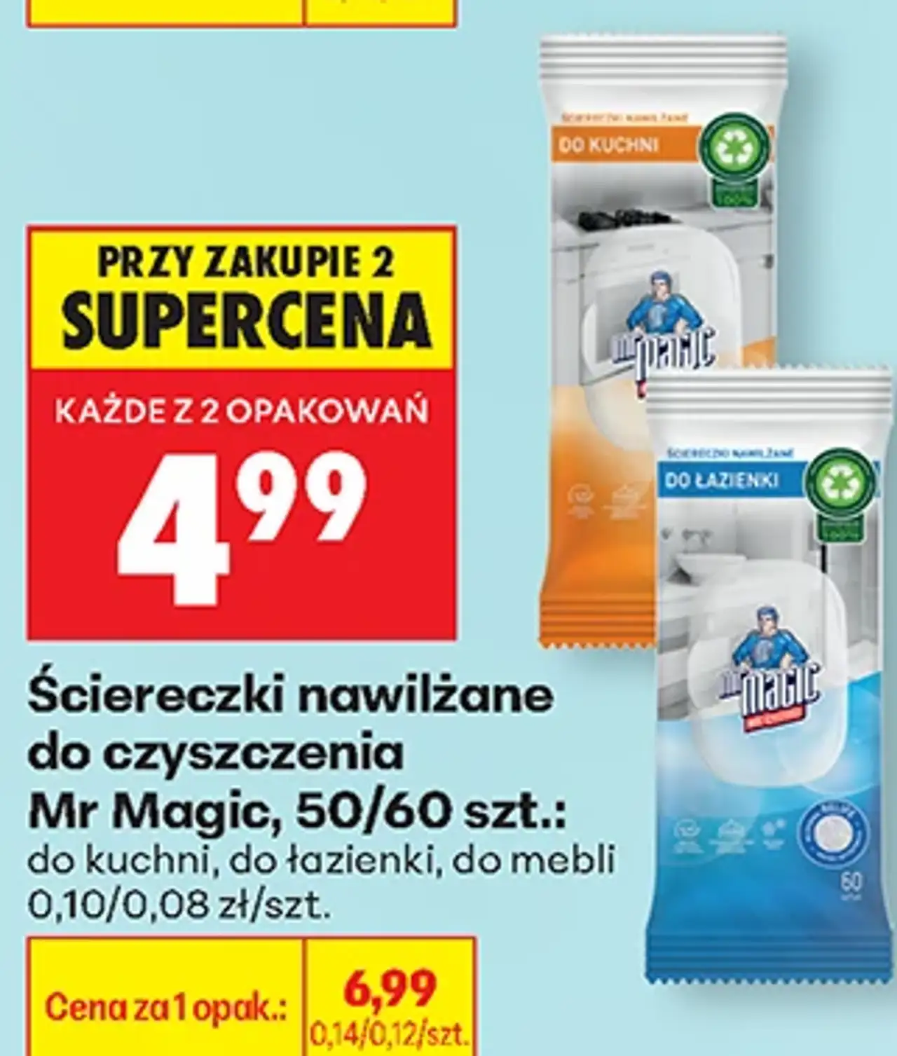 Ściereczki nawilżane do czyszczenia Mr Magic, 50/60 szt.