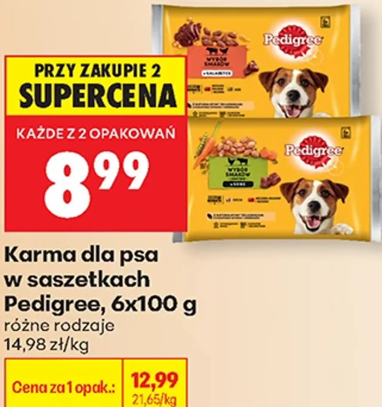 Karma dla psa w saszetkach Pedigree, 6x100 g