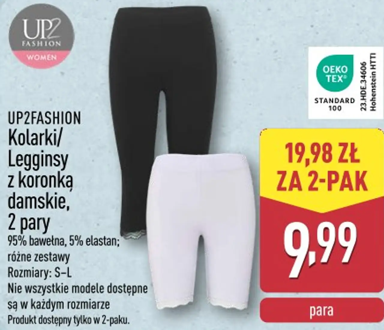 UP2FASHION Kolarki/ Legginsy z koronką damskie, 2 pary