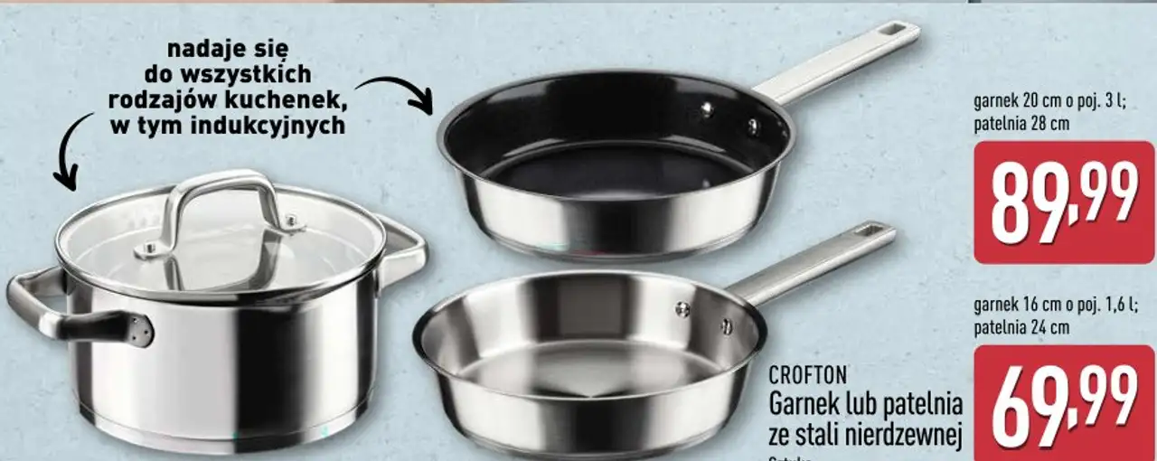 CROFTON Garnek lub patelnia ze stali nierdzewnej (garnek 20 cm o poj. 3 l; patelnia 28 cm)