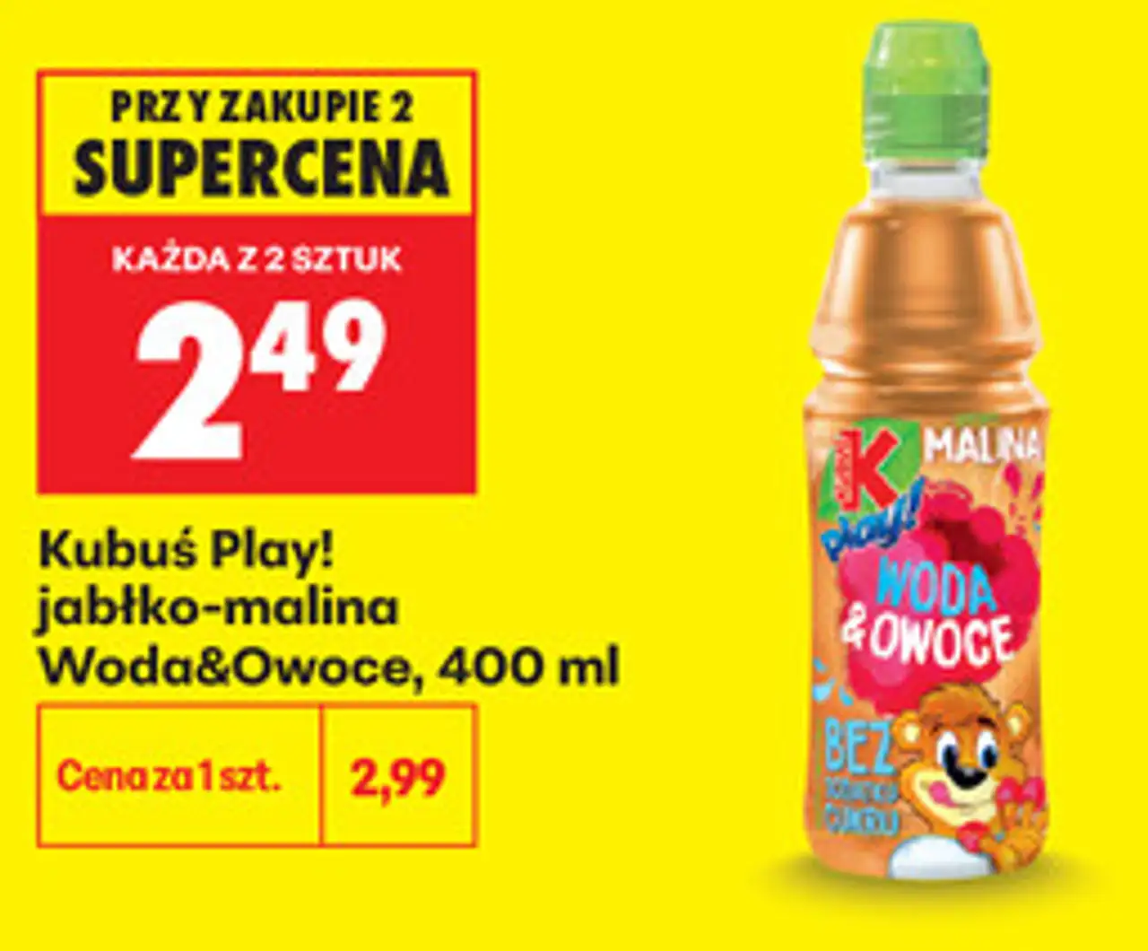 Kubuś Play! jabłko-malina Woda&Owoce, 400 ml