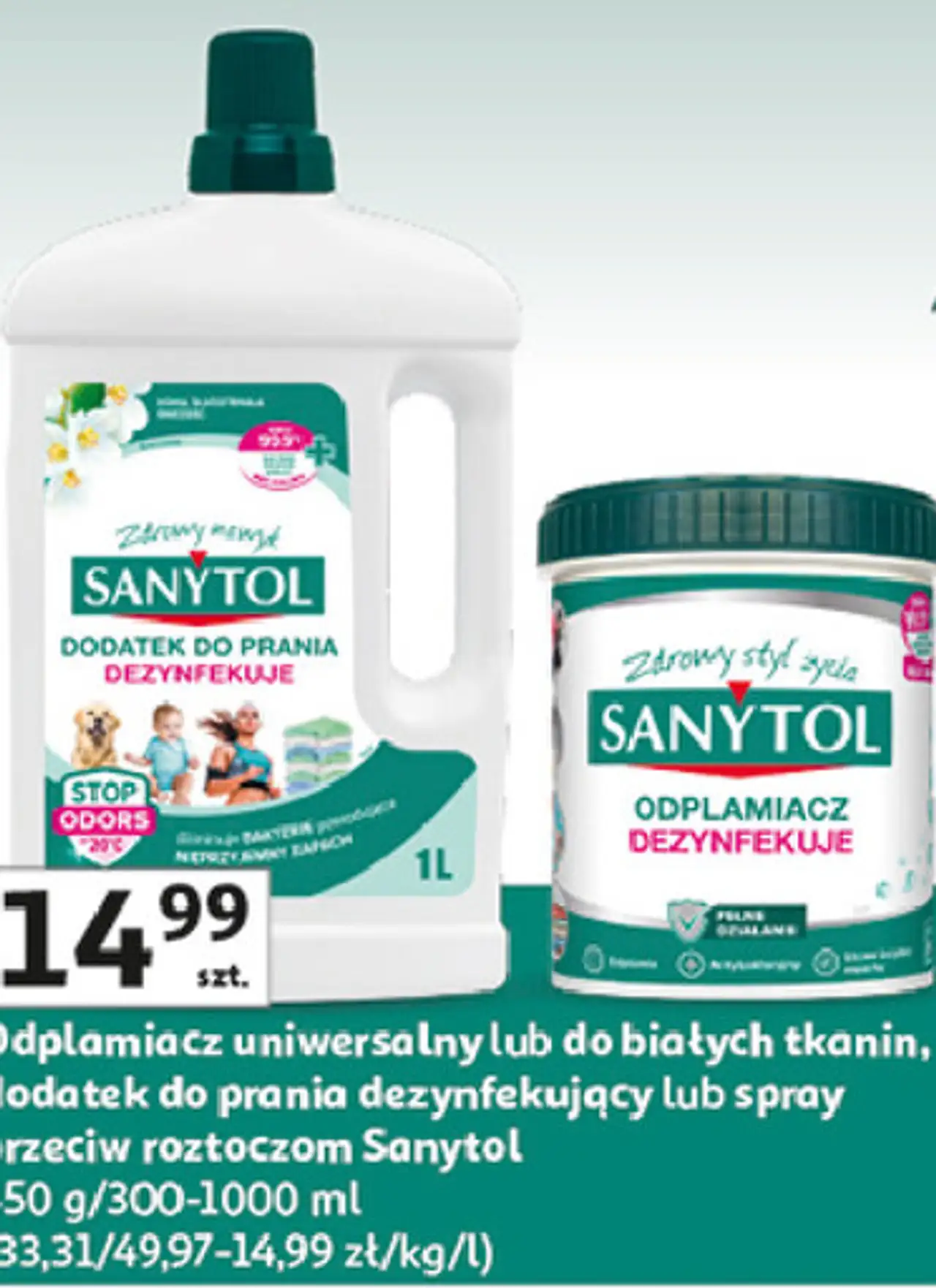 Sanytol Odplamiacz uniwersalny lub do białych tkanin, dodatek do prania dezyfekujący lub spray przeciw roztoczom