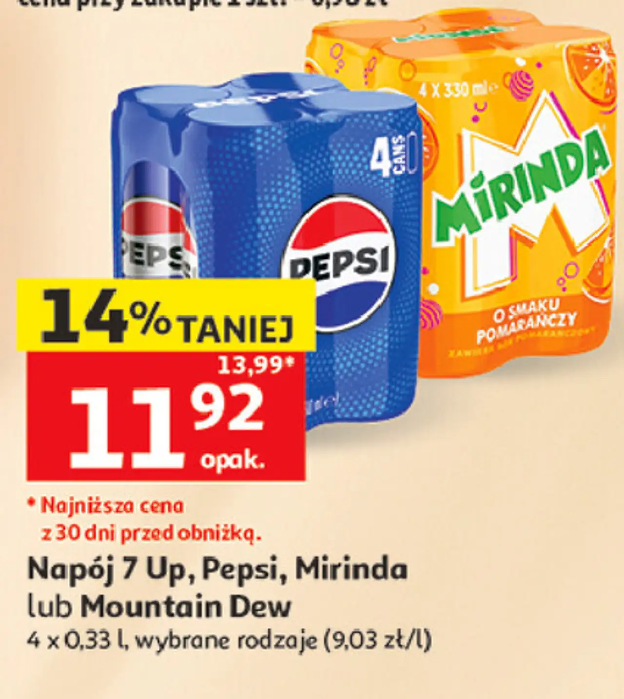Napój 7 Up, Pepsi, Mirinda lub Mountain Dew