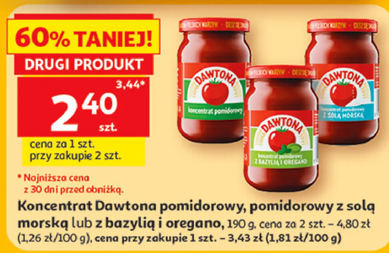 Koncentrat Dawtona pomidorowy, pomidorowy z solą morską lub z bazylią i oregano