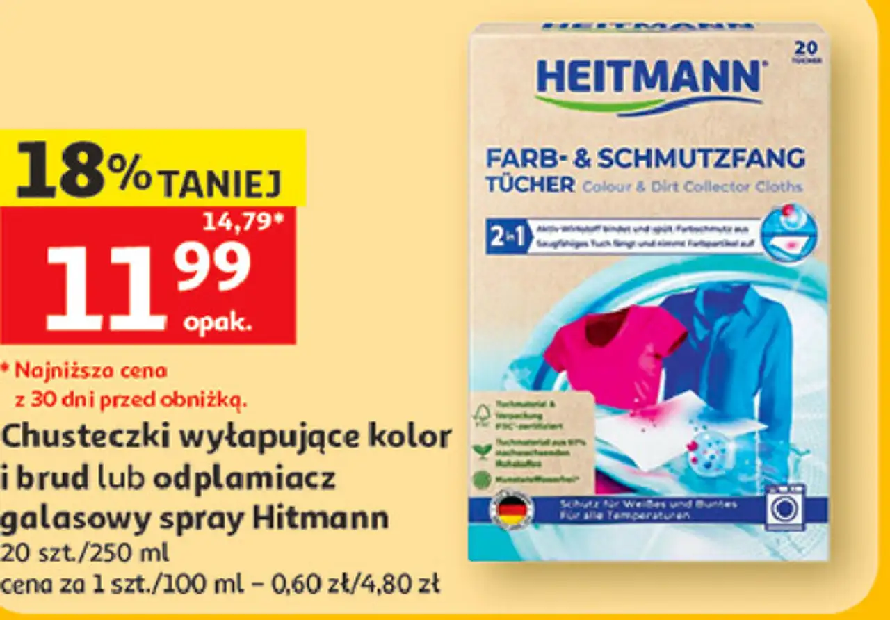 Chusteczki wyłapujące kolor i brud lub odplamiacz galasowy spray Heitmann