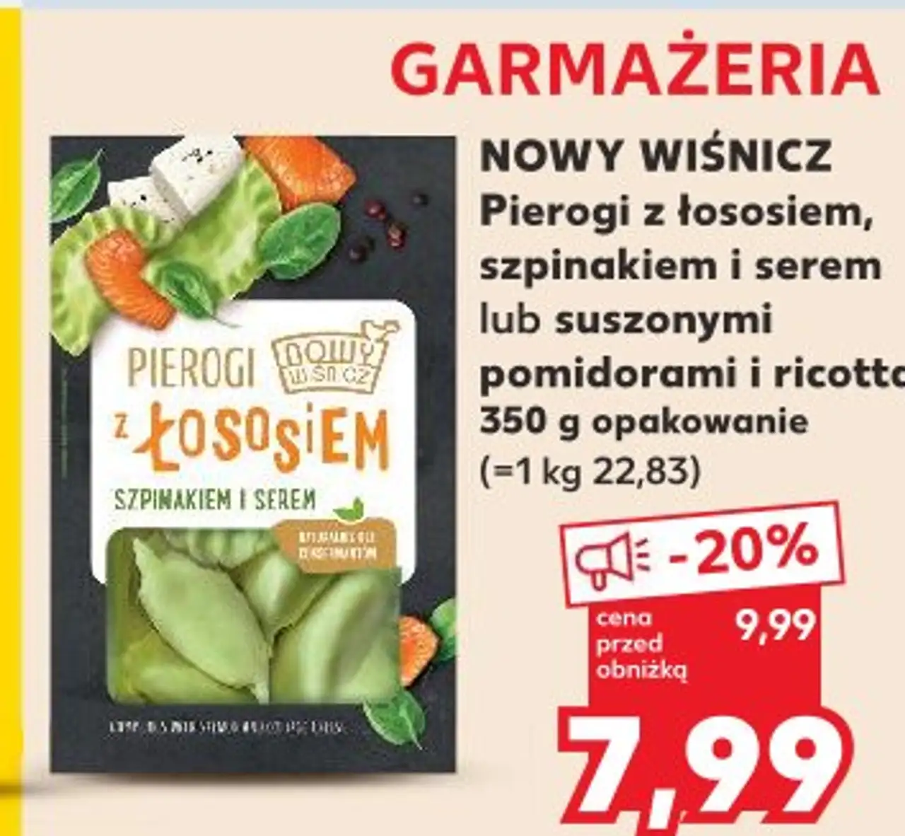 NOWY WIŚNICZ Pierogi z łososiem, szpinakiem i serem lub suszonymi pomidorami i ricottą