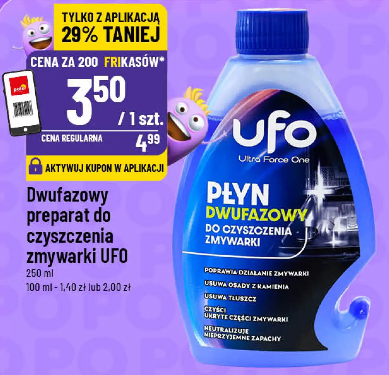 Dwufazowy preparat do czyszczenia zmywarki UFO
