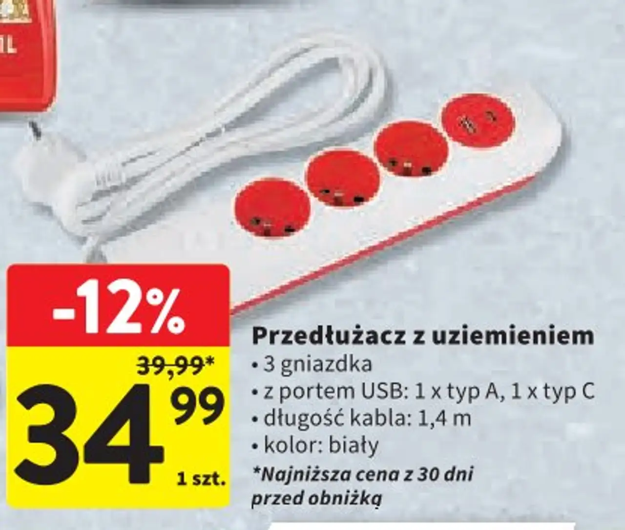 Przedłużacz z uziemieniem z USB