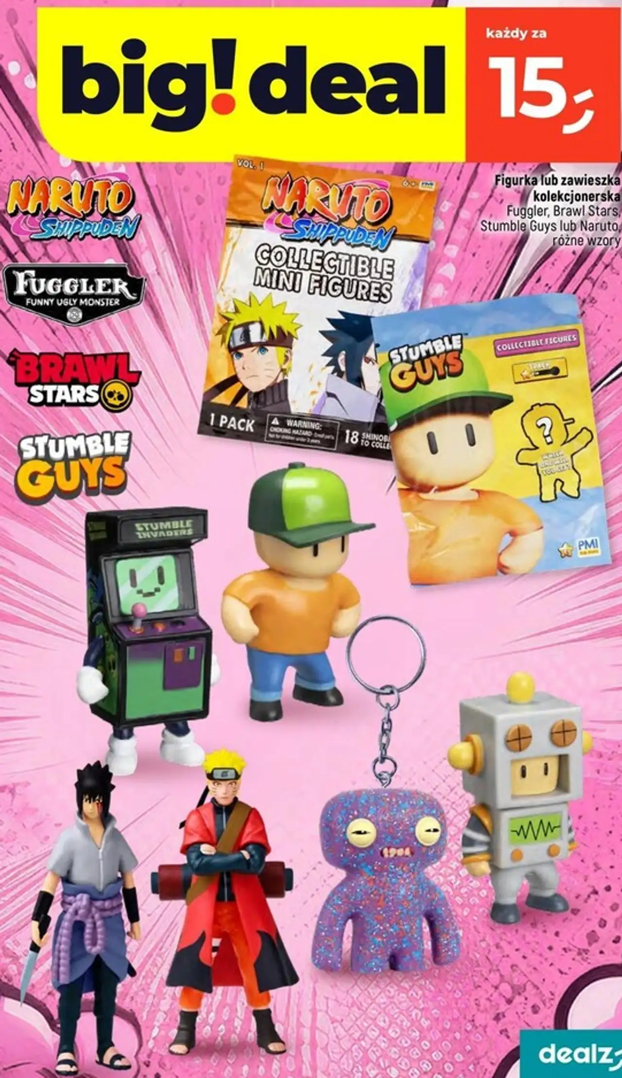Figurka lub zawieszka kolekcjonerska Fuggler, Brawl Stars, Stumble Guys lub Naruto, różne wzory