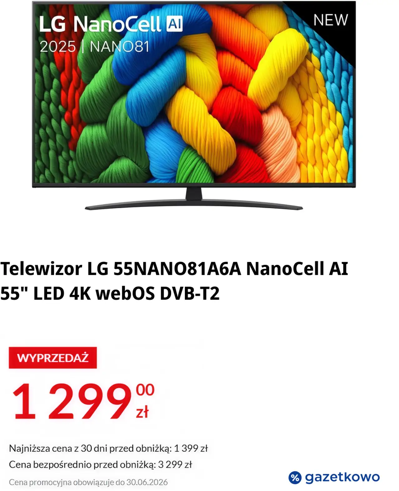 Telewizor LG 55NANO081A6A NanoCell AI 55" LED 4K webOS DVB-T2
