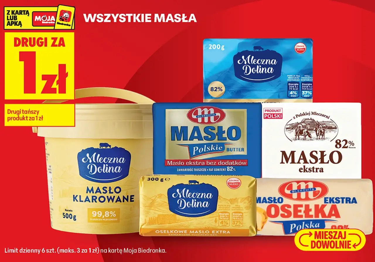 Wszystkie masła (m.in. Mleczna Dolina, Mlekovita)