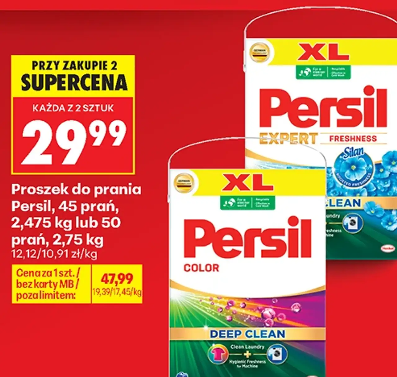 Proszek do prania Persil, 45 prań, 2,475 kg lub 50 prań, 2,75 kg
