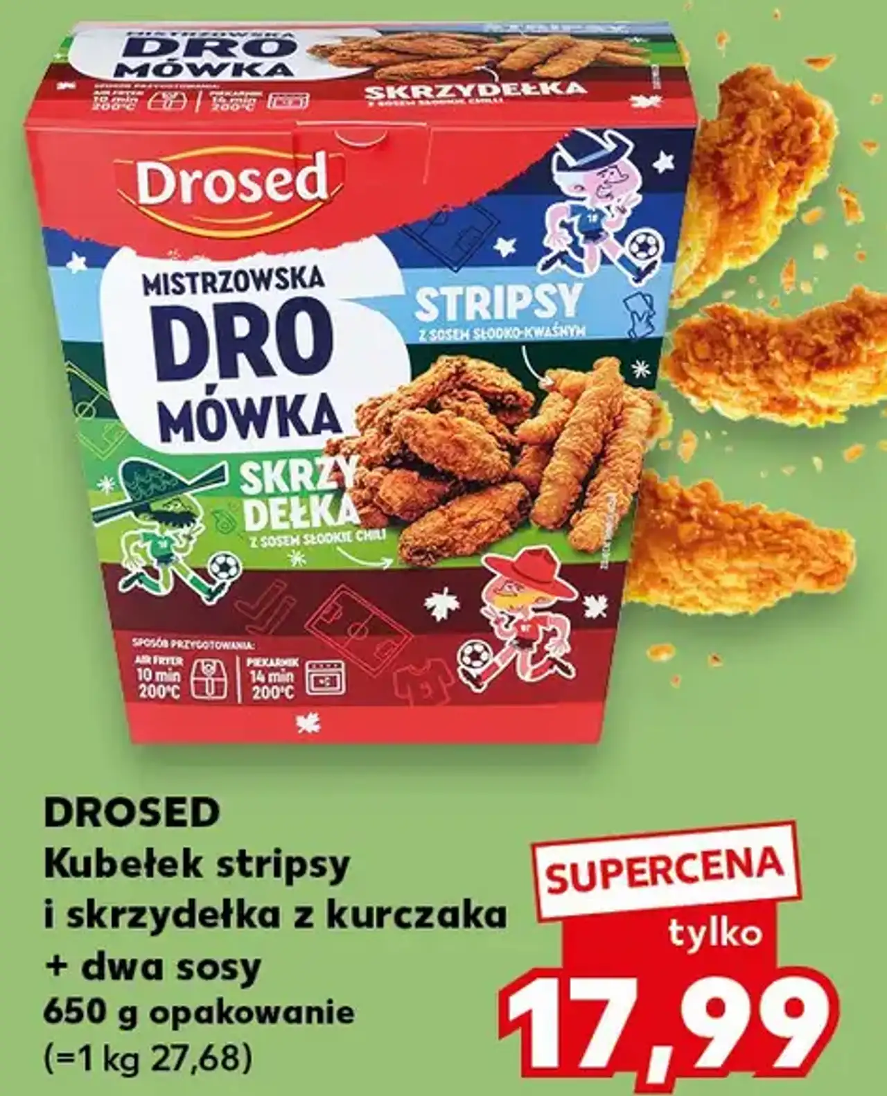 DROSED Kubełek stripsy i skrzydełka z kurczaka + dwa sosy