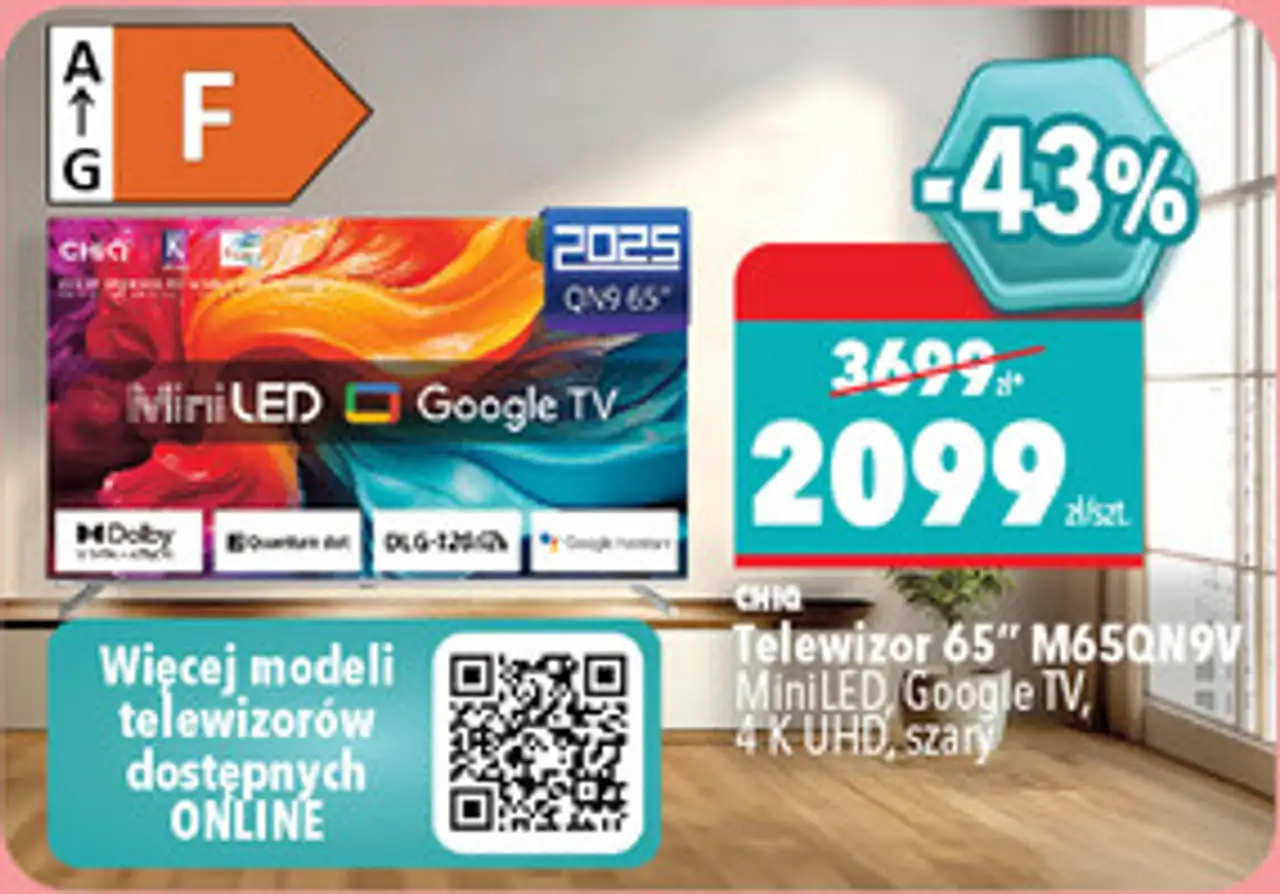 CHIQ Telewizor 65" M65QN9V MiniLED, Google TV, 4K UHD, szary