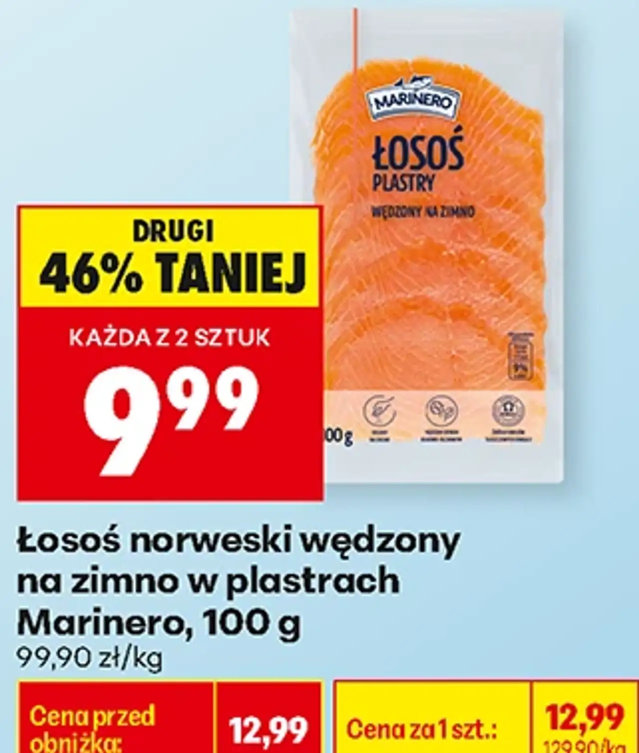 Łosoś norweski wędzony na zimno w plastrach Marinero, 100 g