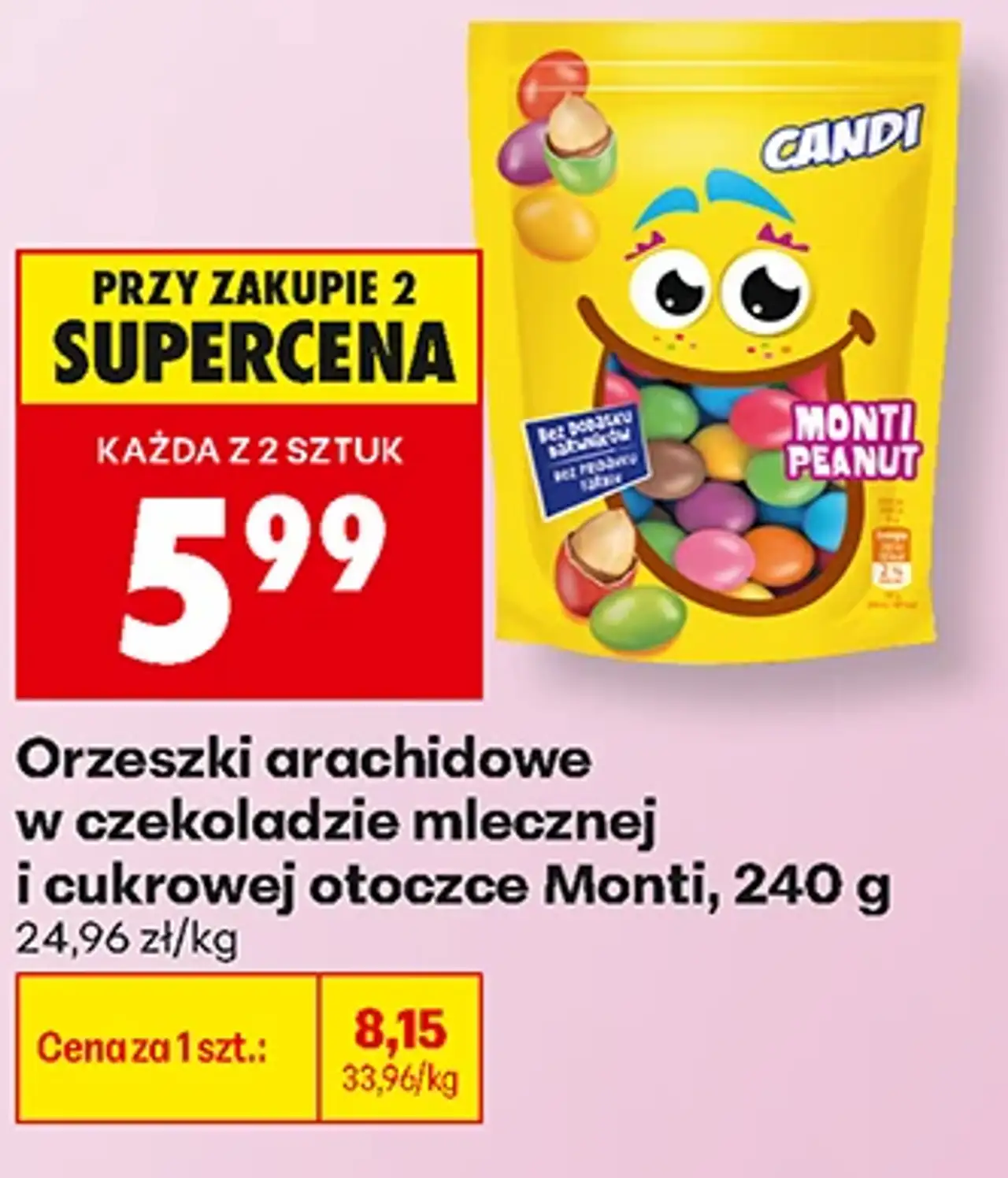 Orzeszki arachidowe w czekoladzie mlecznej i cukrowej otoczce Monti
