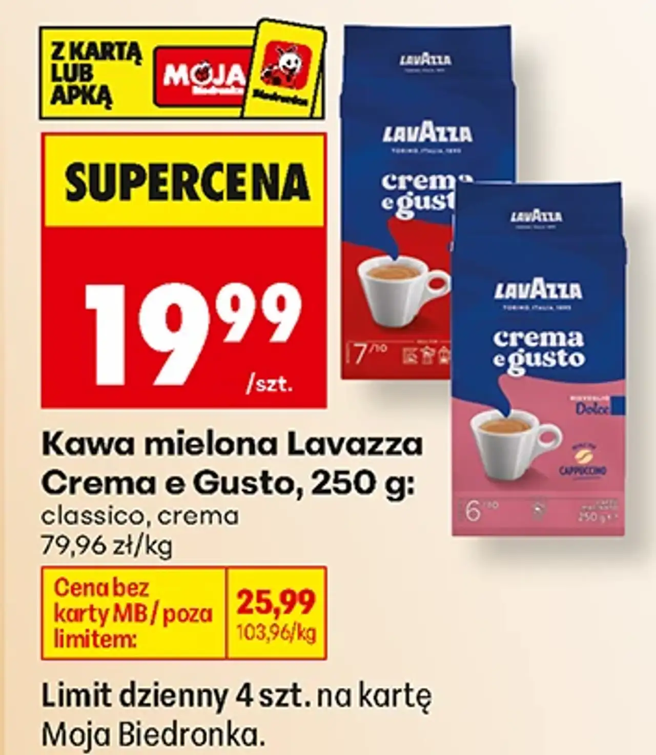Kawa mielona Lavazza Crema e Gusto, 250 g: classico, crema