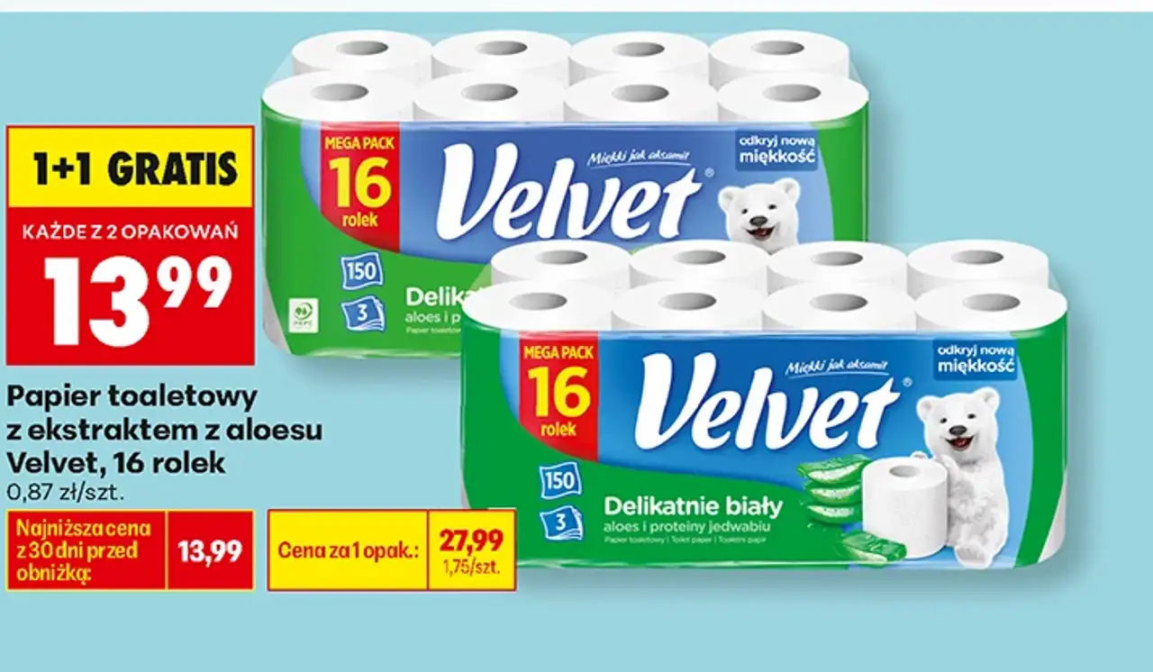 Papier toaletowy z ekstraktem z aloesu Velvet