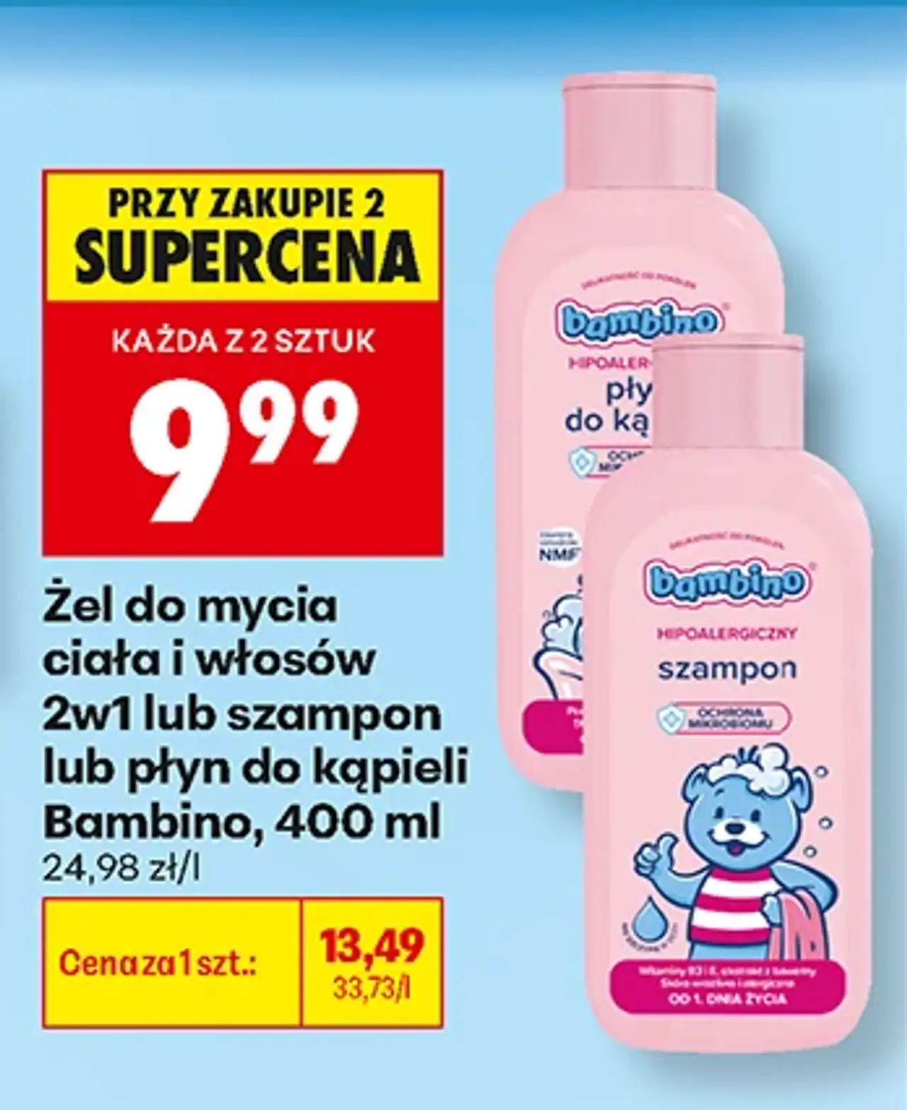 Żel do mycia ciała i włosów 2w1 lub szampon lub płyn do kąpieli Bambino, 400 ml