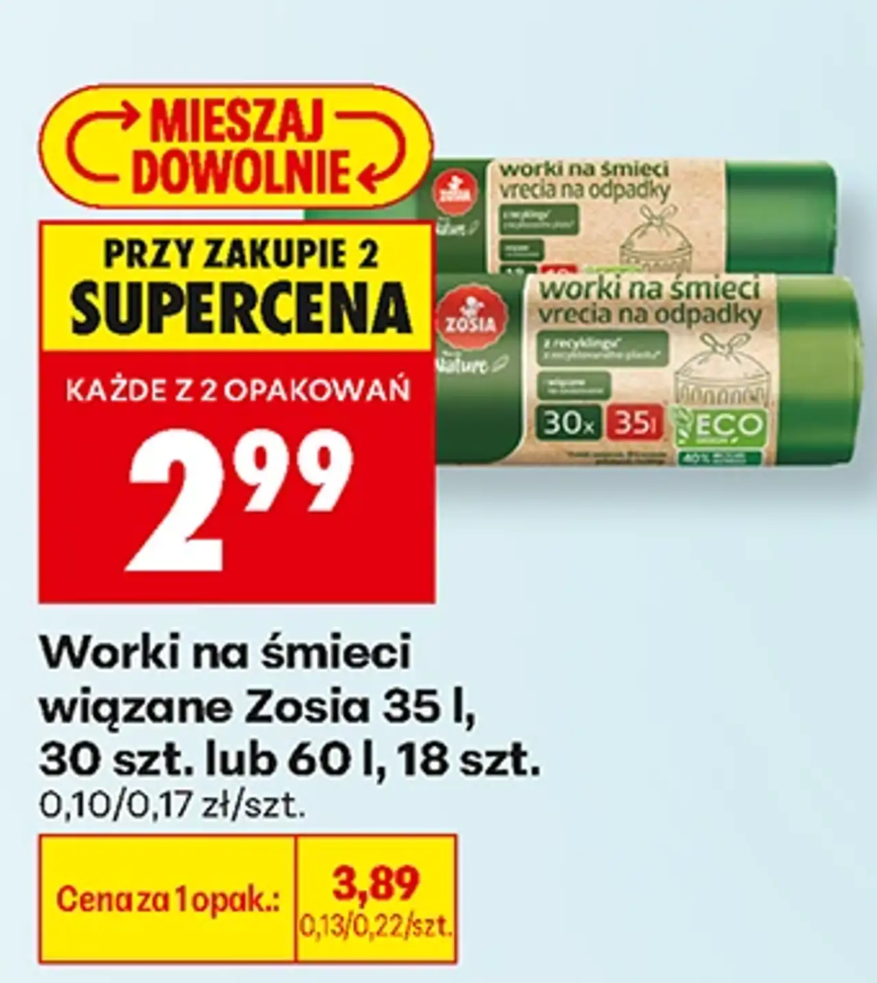 Worki na śmieci wiązane Zosia 35 l, 30 szt. lub 60 l, 18 szt.