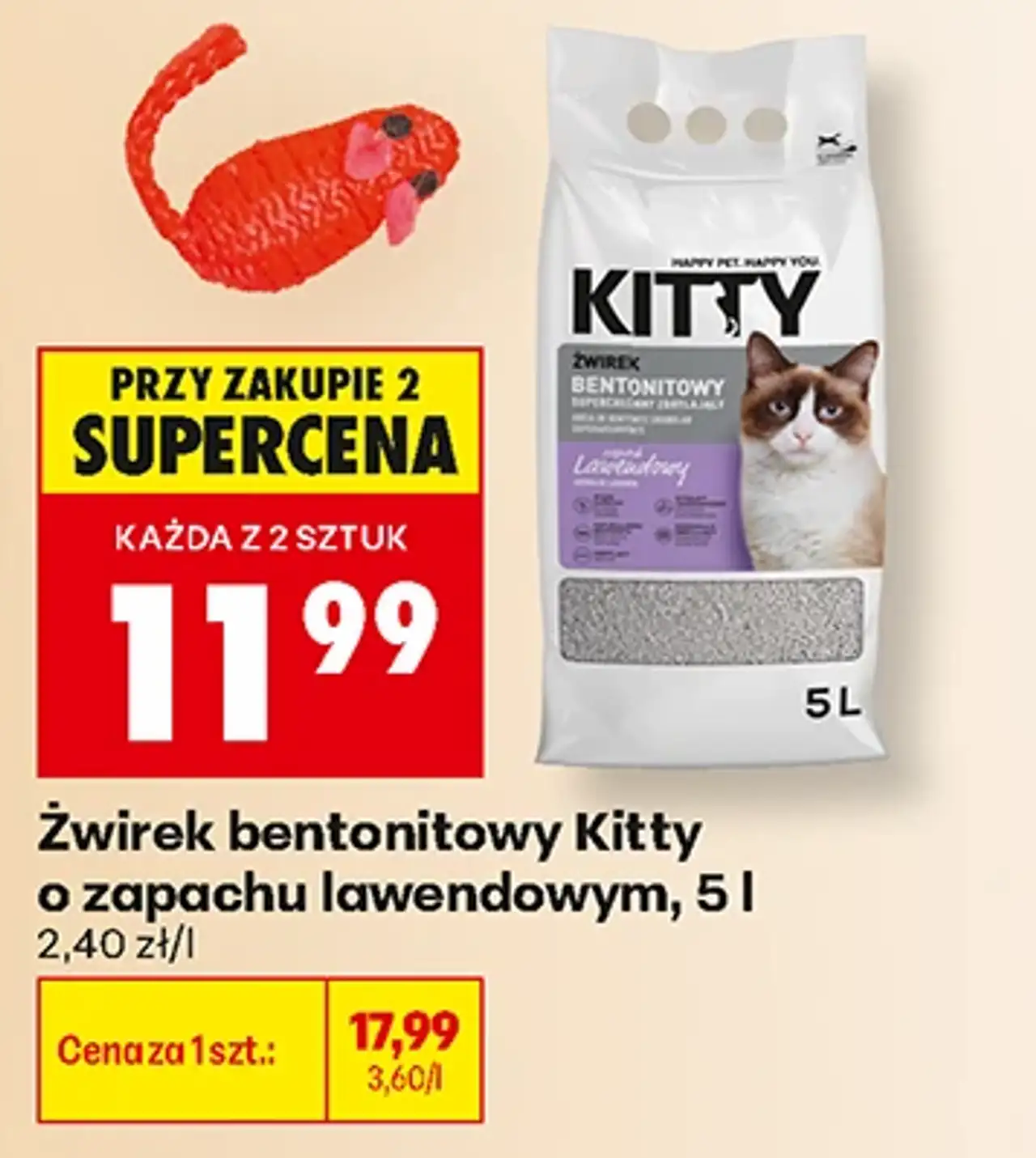 Żwirek bentonitowy Kitty o zapachu lawendowym, 5 l