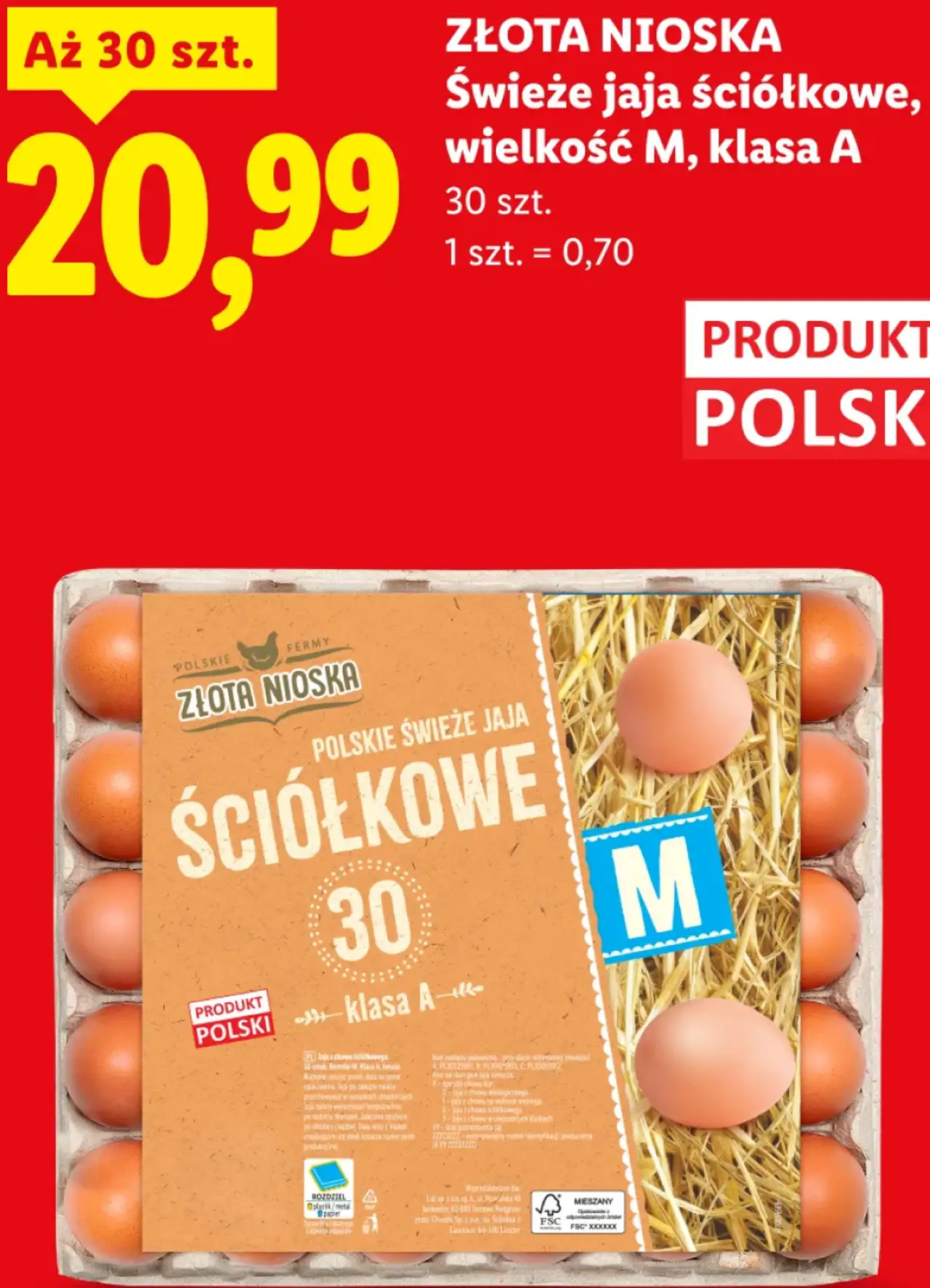 Złota Nioska Świeże jaja ściółkowe, wielkość M, klasa A