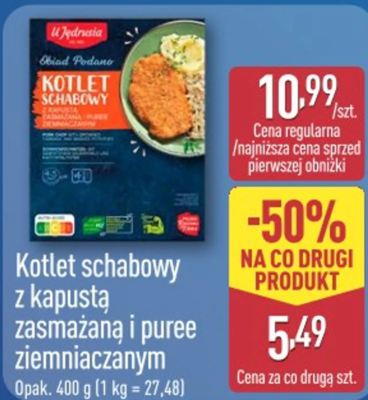 U Jędrusia Kotlet schabowy z kapustą zasmażaną i puree ziemniaczanym