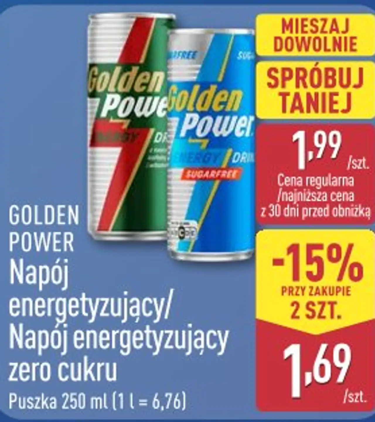 GOLDEN POWER Napój energetyzujący/Napój energetyzujący zero cukru