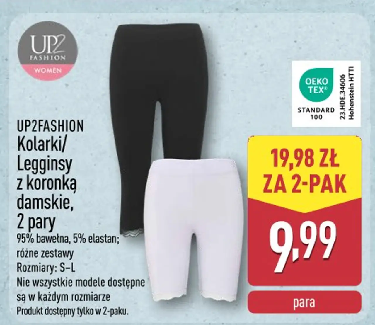 UP2FASHION Kolarki/Legginsy z koronką damskie, 2 pary