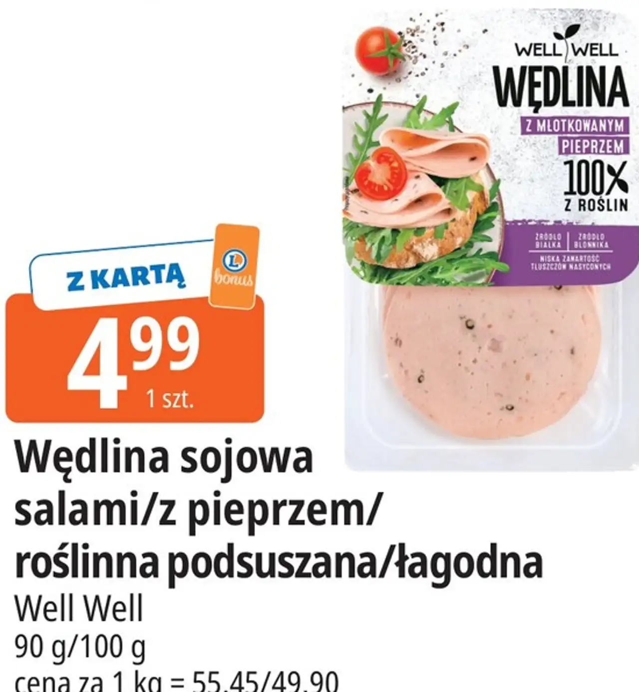 Wędlina sojowa salami/z pieprzem/roślinna podsuszana/łagodna Well Well