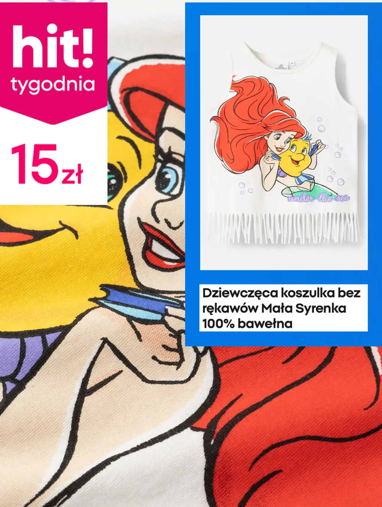 Dziewczęca koszulka bez rękawów Mała Syrenka 100% bawełna