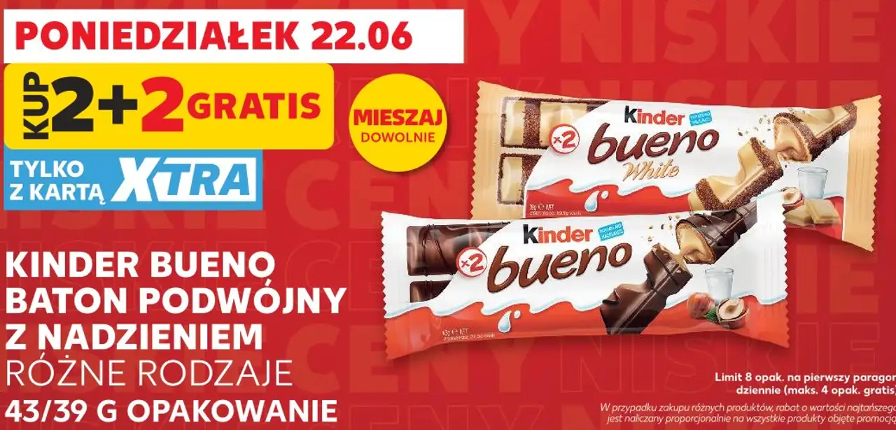 Kinder Bueno Baton podwójny z nadzieniem Różne rodzaje
