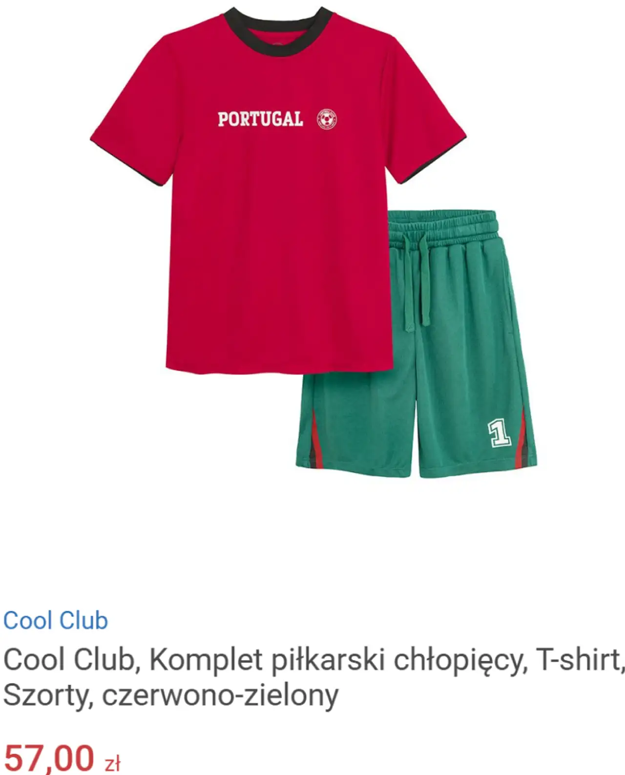 Cool Club, Komplet piłkarski chłopięcy, T-shirt, Szorty, czerwono-zielony