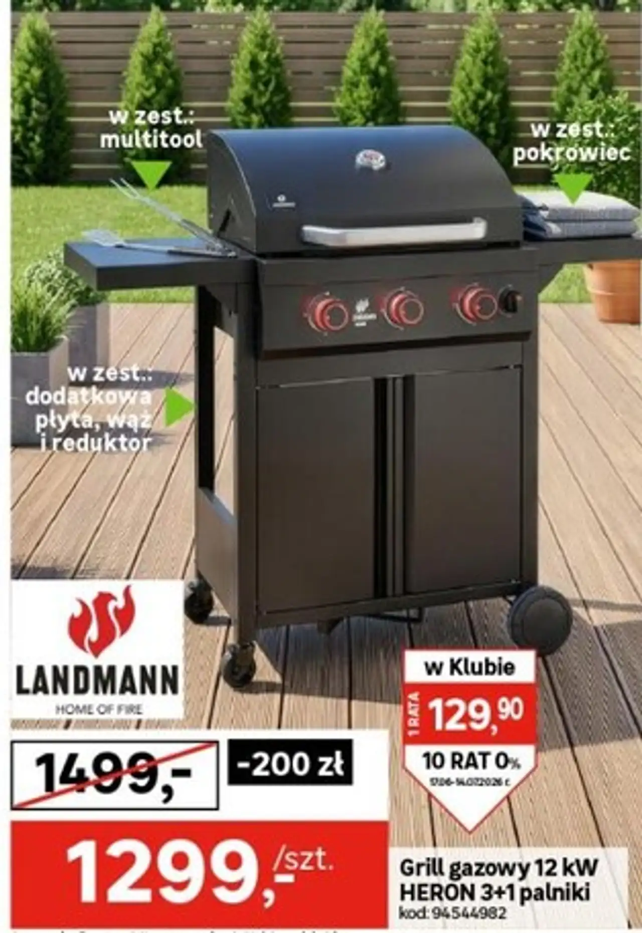 Landmann Grill gazowy 12 kW HERON 3+1 palniki