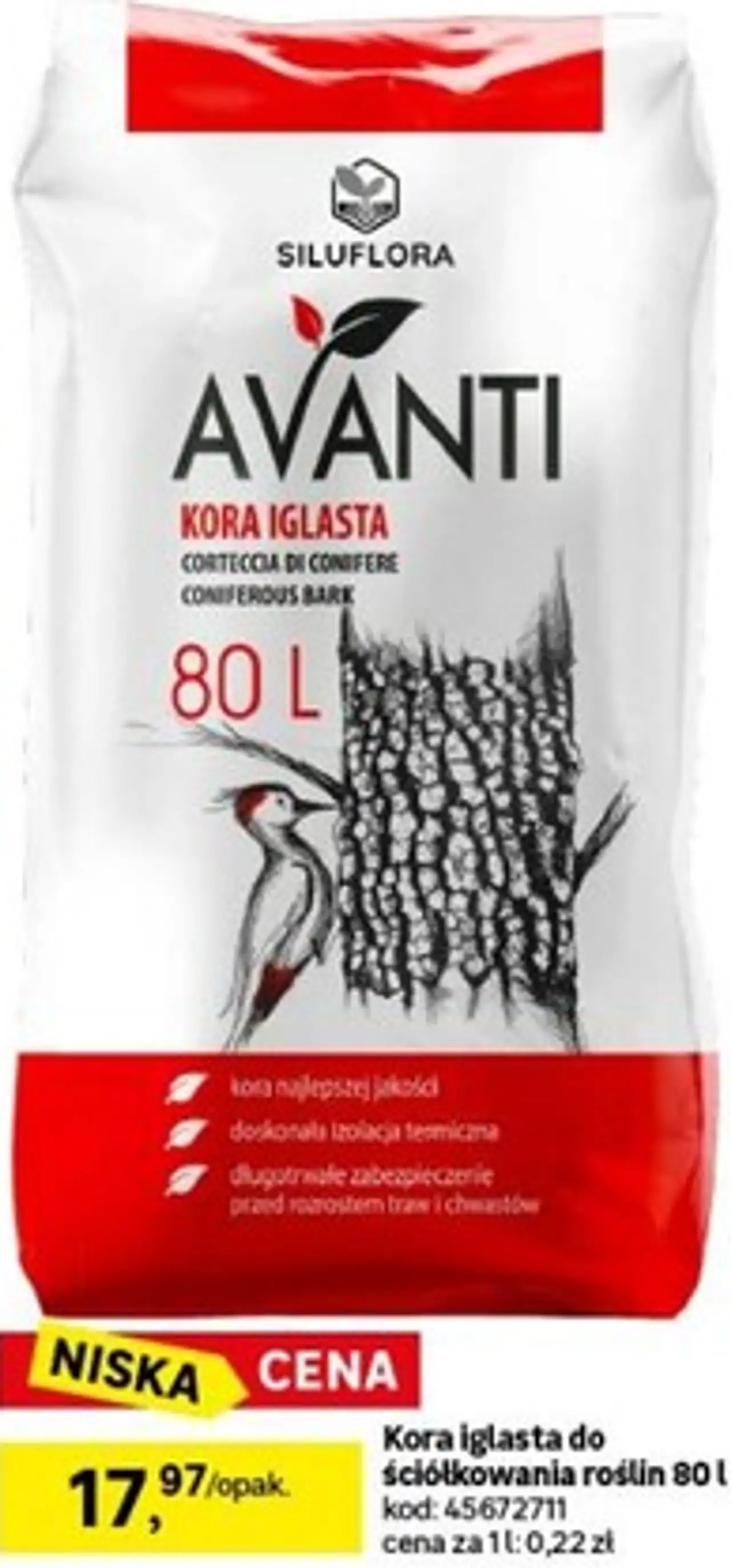 Kora iglasta do ściółkowania roślin SILUFLORA AVANTI 80 l