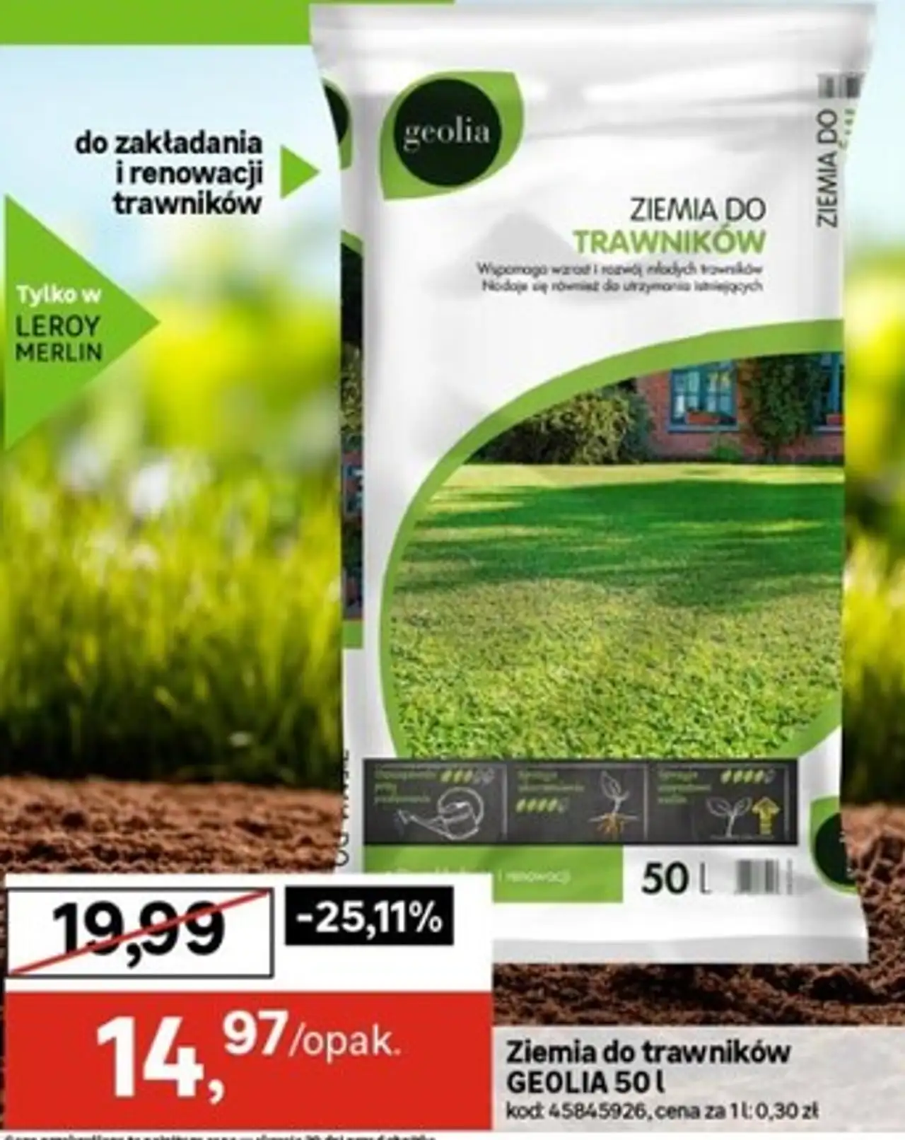 Ziemia do trawników GEOLIA 50 l